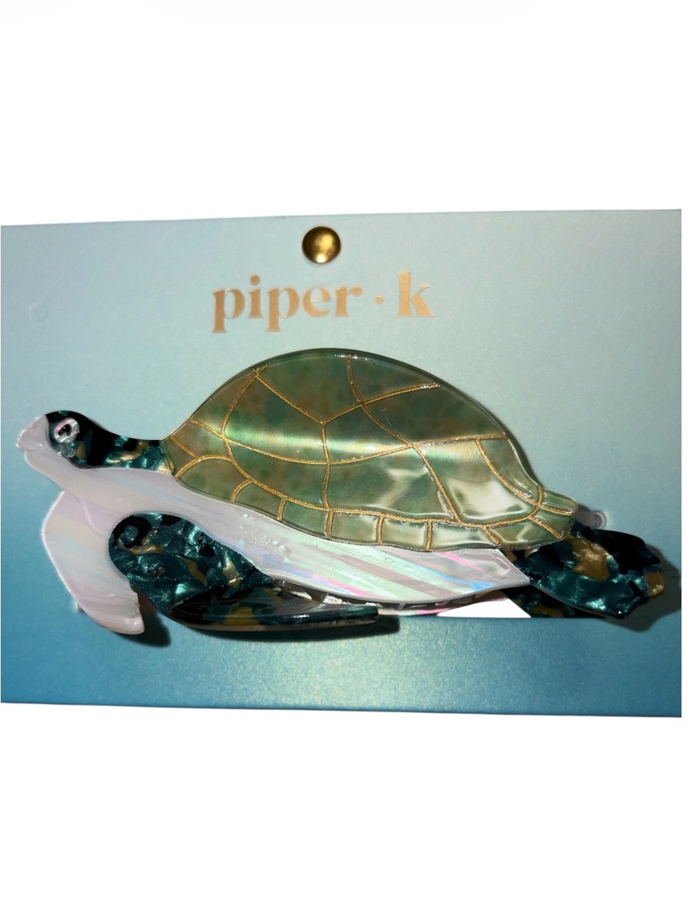 Piper K Green & Gold Iridescent Turtle Hair Clip